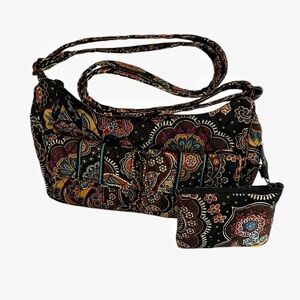 Vera Bradley Brown Black Multicolor Small Shoulder Bag and Change Purse